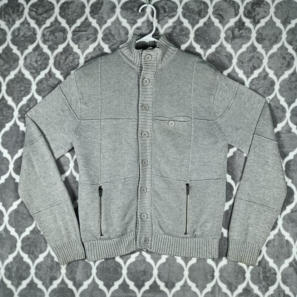 MG Black Label Cardigan Sweater Men Size Small Gray Quilt Lined jacket Button